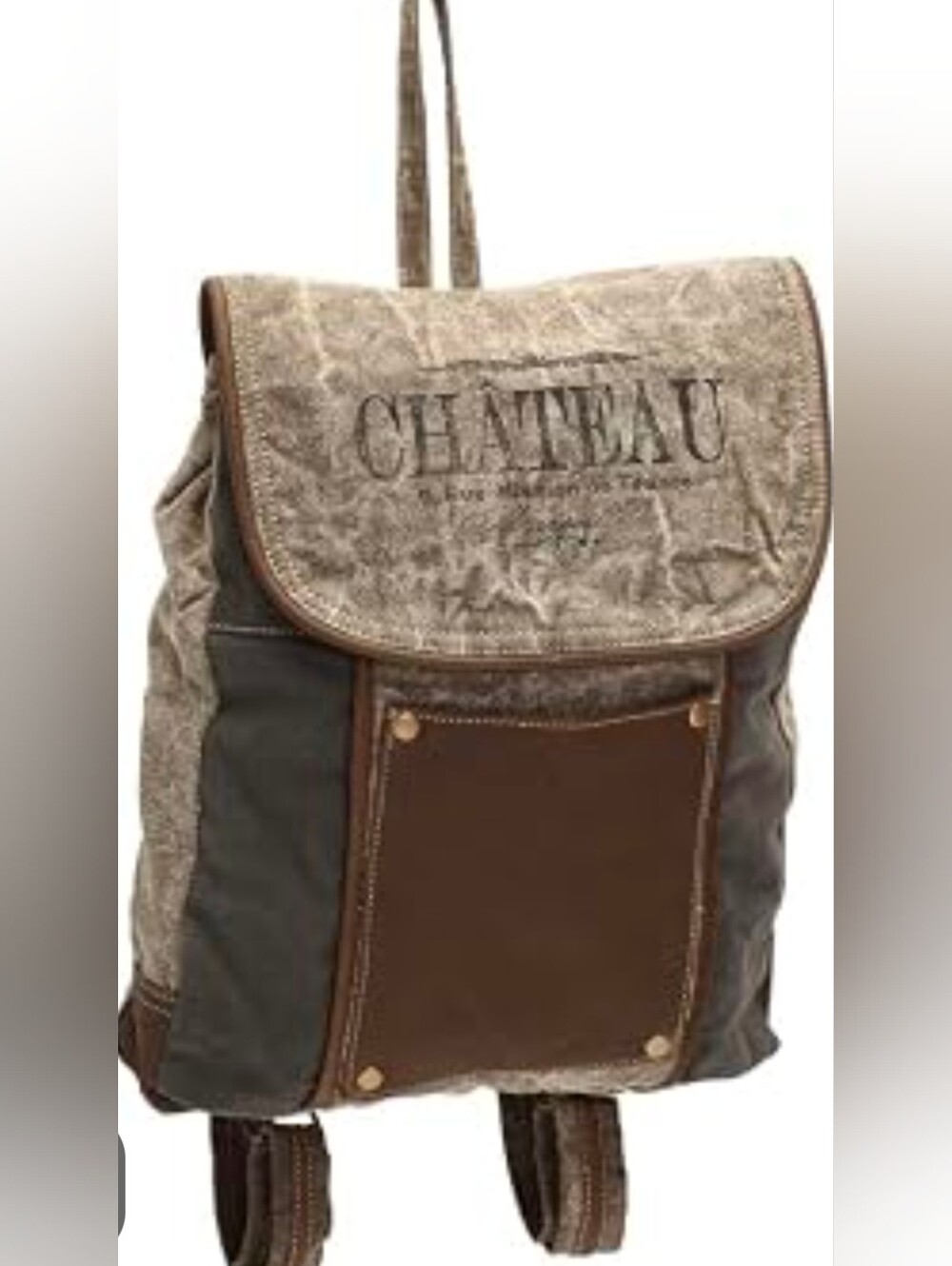 Myra Bag Chateau Upcycled Canvas and Genuine Leather Trim Front Pocket Backpack